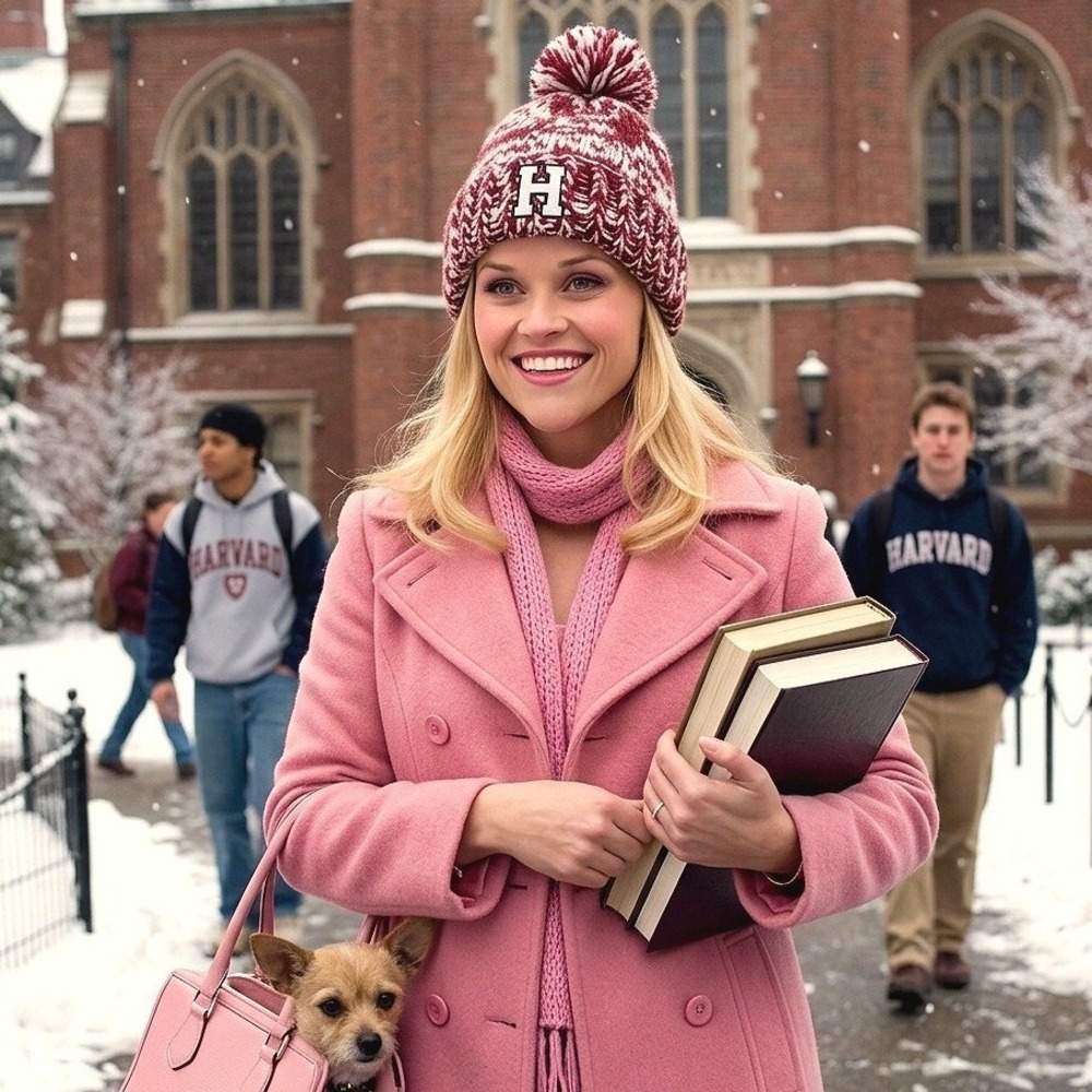 Harvard University Crimson Chunky Knit Pom Pom Beanie Hat Ivy League Elle Woods
